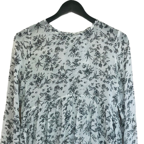 NWT -Zara Sheer Print Long Sleeve high low Top - Picture 2 of 7